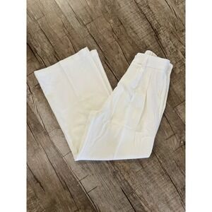 FUNYYZO White Wide Leg Trousers Pleated High‎ Waist Dress Pants Womens XS Short
